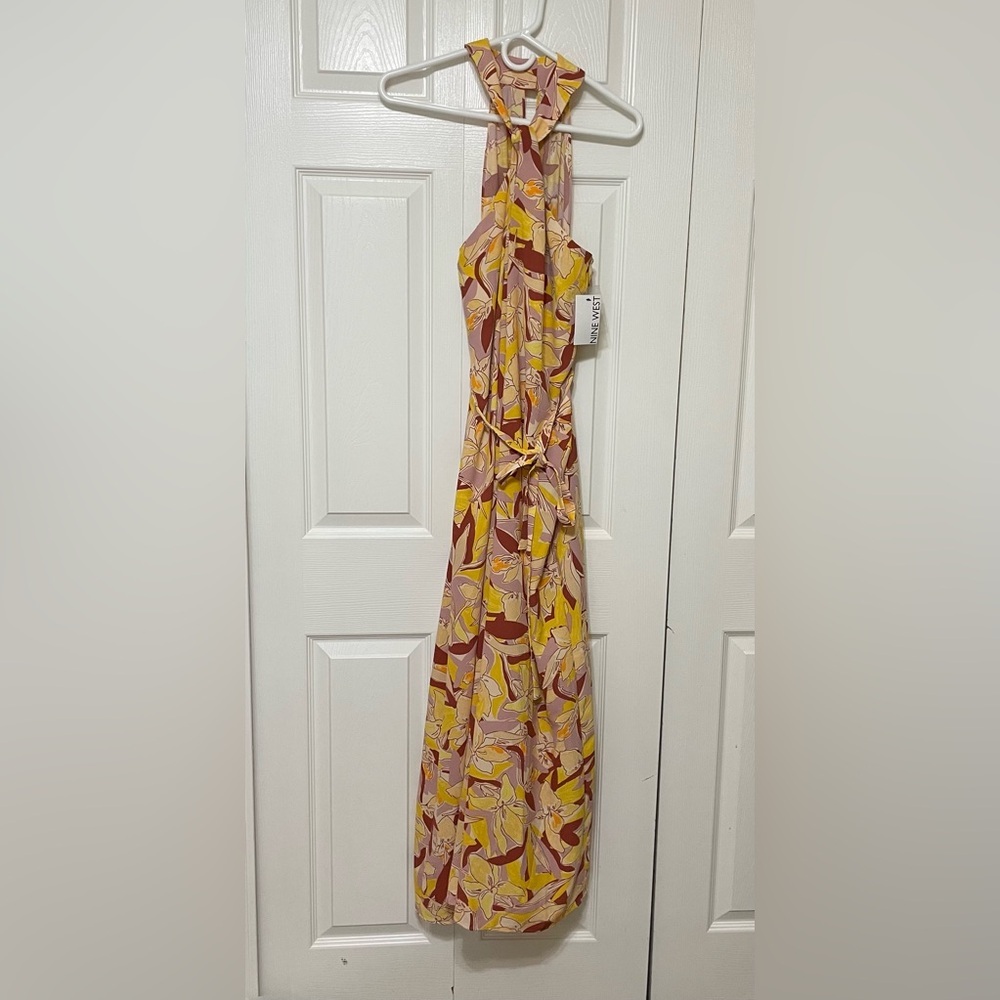 Nine West Yellow Pink Halter Resort Jumpsuit